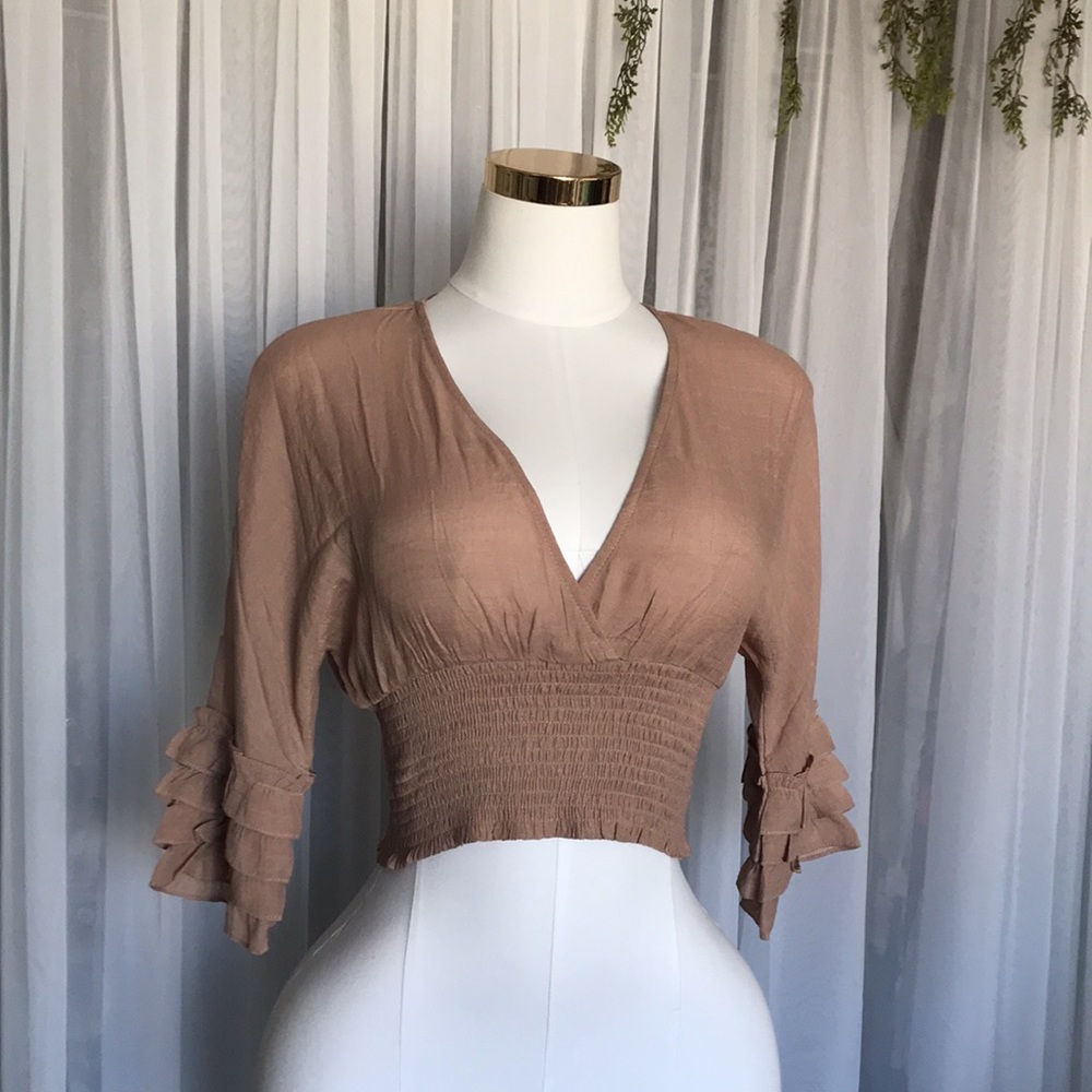 Mauve Ruffle Sleeve Crop Top